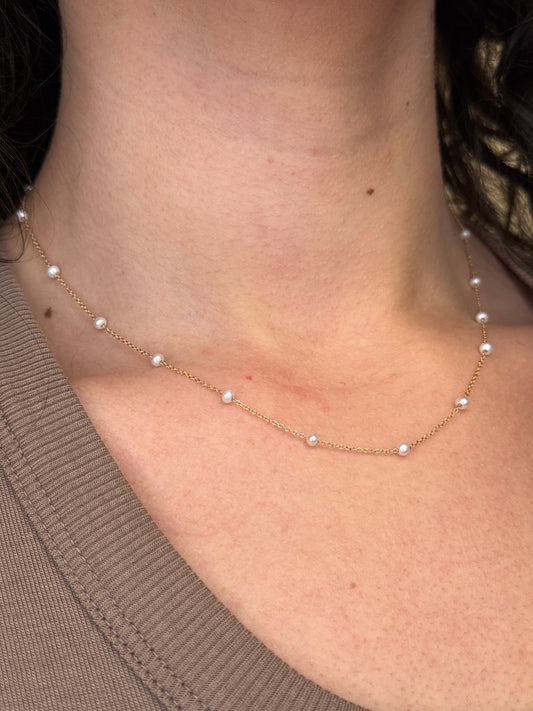 Gold White Pearl Necklace