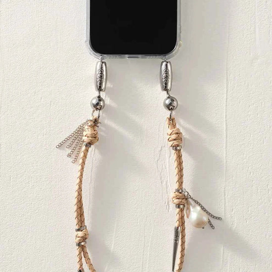 OSSA NEW YORK Leather and Pearl Bolo Wristlet