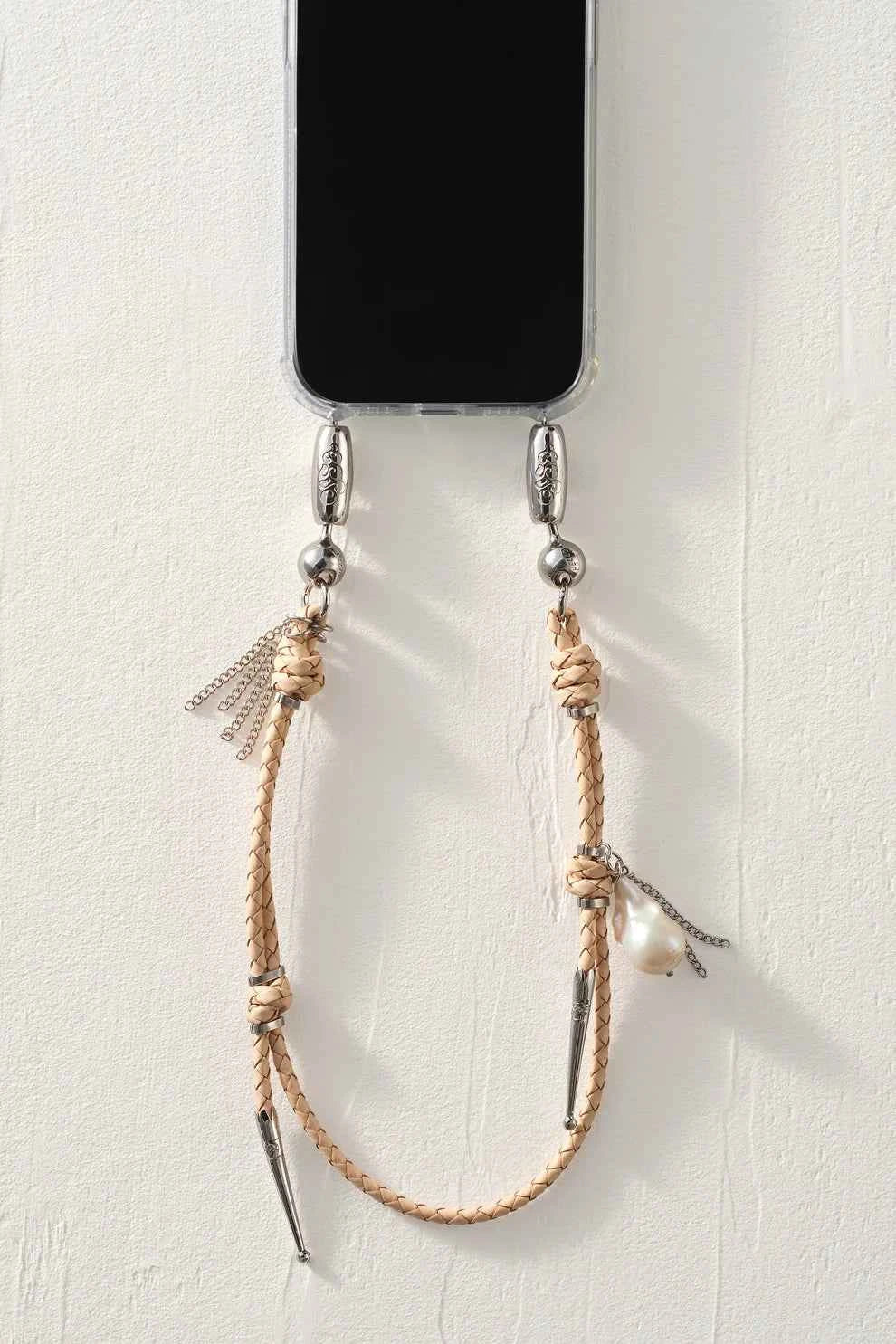 OSSA NEW YORK Leather and Pearl Bolo Wristlet