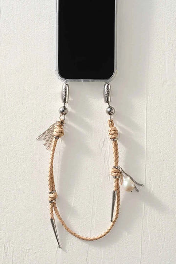 OSSA NEW YORK Leather and Pearl Bolo Wristlet