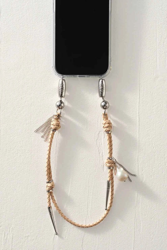 OSSA NEW YORK Leather and Pearl Bolo Wristlet