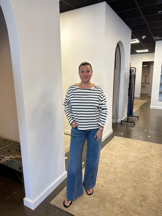 Boat Neck Long Sleeve in Chocolate Stripe