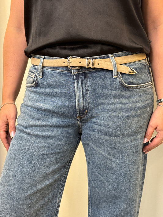 Skinny Double Fastener Leather Belt