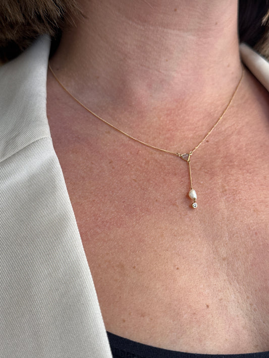 14k Sloane Lariat Necklace White Pearl Mix