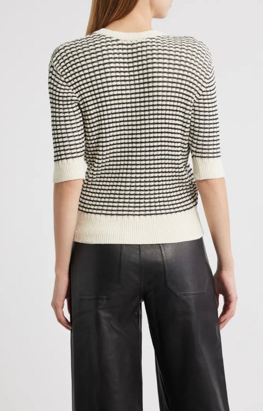 Stripe V-Neck Short Sleeve Sweater