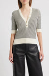 Stripe V-Neck Short Sleeve Sweater