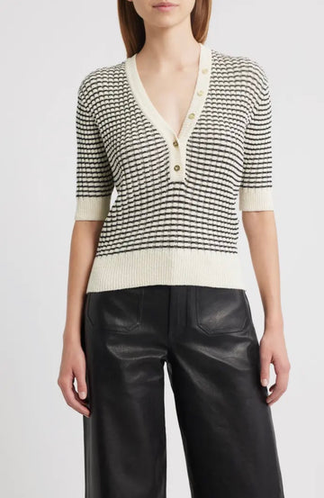 Stripe V-Neck Short Sleeve Sweater
