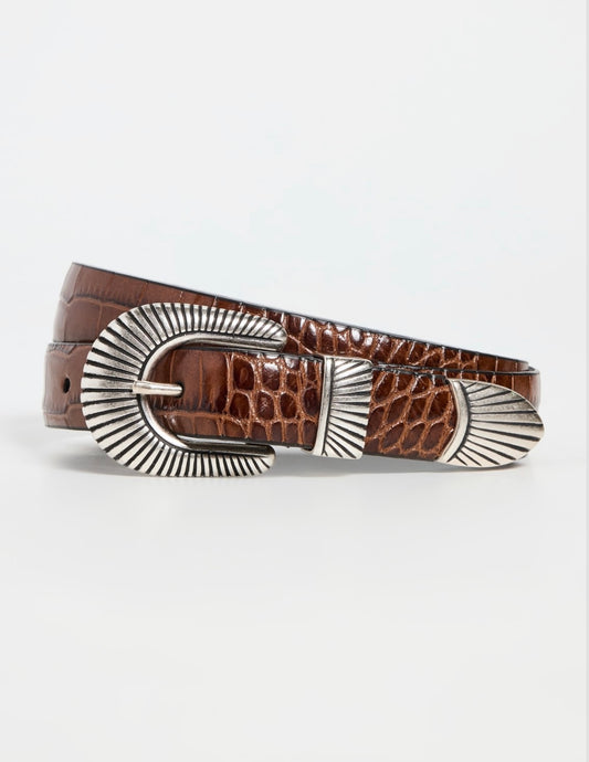 Narrow Western Mock Croc Belt