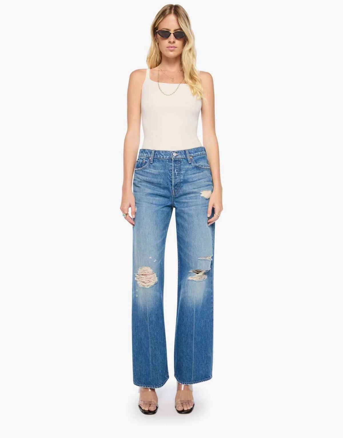 MOTHER The Rerun Zip Sneak Denim