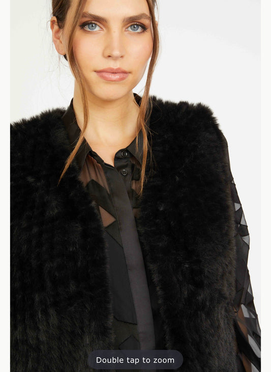 Nadia Vest In Black Faux Fur