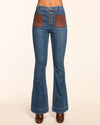 Cindy Faux Suede Trim Flare Jean
