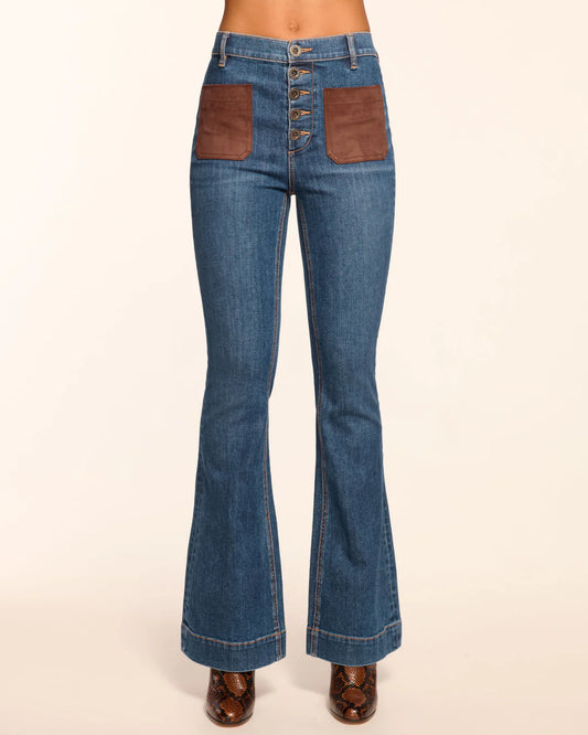 Cindy Faux Suede Trim Flare Jean