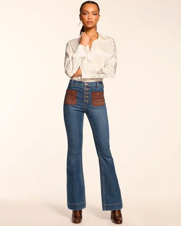 Cindy Faux Suede Trim Flare Jean