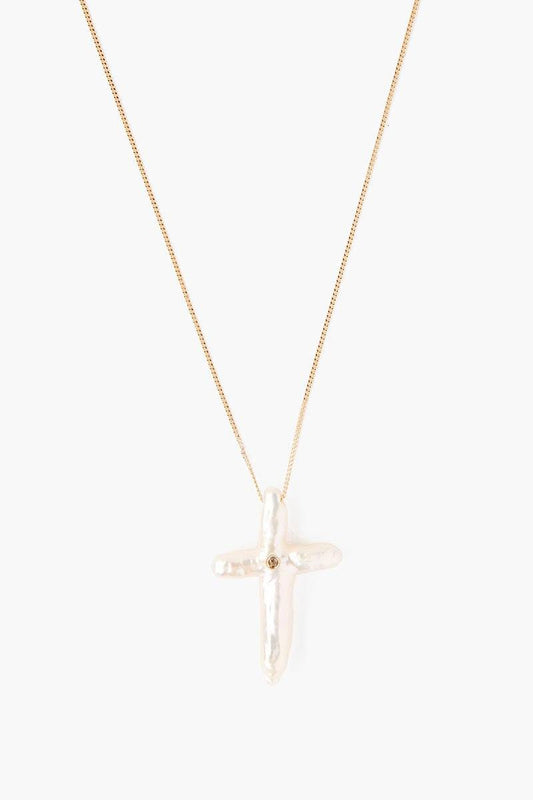 Pearl and Diamond Cross Necklace