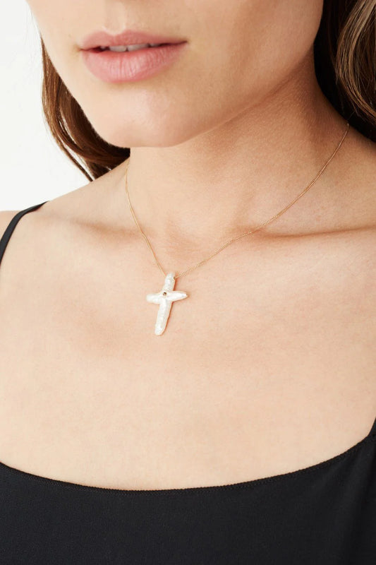Pearl and Diamond Cross Necklace