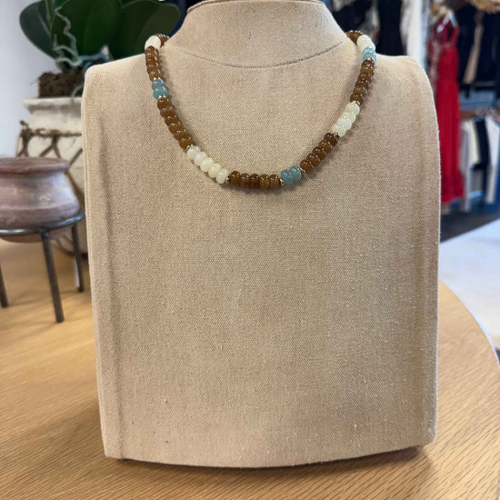 TELL YOUR FRIENDS agate jade and beach glass beaded necklace