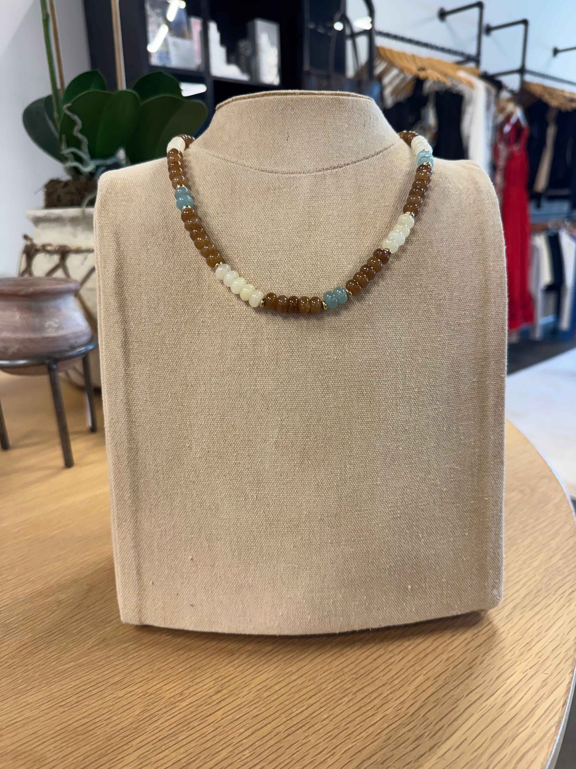 TELL YOUR FRIENDS agate jade and beach glass beaded necklace