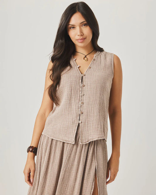 Ava Gauze Button Tank