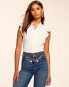 Monroe Cotton Knit Combo Flutter Sleeve Top