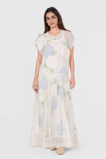Julia Printed and 3d embroidered long dress