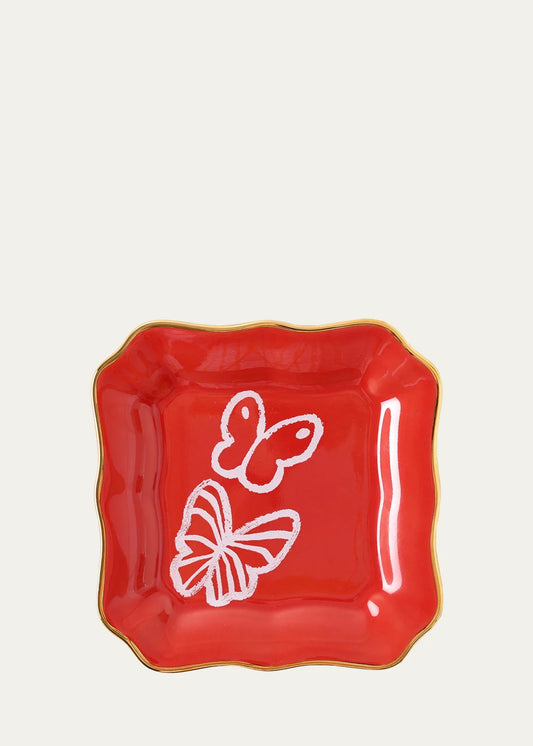 Butterflies Portrait Plate With Hand Painted Gold Rim