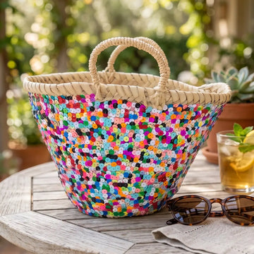 Mini Multi- Color Moroccan Straw Basket